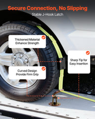Wheel Chock Tie-Down Kit, Deck-Style Trailer Tie Down Strap, Car Tie Down Kit with J-Hook, Break Strength 4540 kg & Working Load 1512 kg Motorcycle Tie-Down System for SUVs, Trailers, Trucks