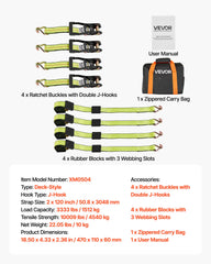 Wheel Chock Tie-Down Kit, Deck-Style Trailer Tie Down Strap, Car Tie Down Kit with J-Hook, Break Strength 4540 kg & Working Load 1512 kg Motorcycle Tie-Down System for SUVs, Trailers, Trucks