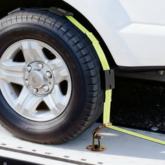 Wheel Chock Tie-Down Kit, Deck-Style Trailer Tie Down Strap, Car Tie Down Kit with J-Hook, Break Strength 4540 kg & Working Load 1512 kg Motorcycle Tie-Down System for SUVs, Trailers, Trucks