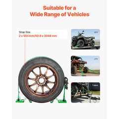Wheel Chock Tie-Down Kit, Chock-Style Trailer Tie Down Strap, Car Tie Down Kit with Buckle, Break Strength 1986.73 kg & Working Load 662 kg Motorcycle Tie-Down System for ATVs, UTVs & Trailers
