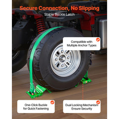 Wheel Chock Tie-Down Kit, Chock-Style Trailer Tie Down Strap, Car Tie Down Kit with Buckle, Break Strength 1986.73 kg & Working Load 662 kg Motorcycle Tie-Down System for ATVs, UTVs & Trailers