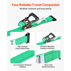 Wheel Chock Tie-Down Kit, Chock-Style Trailer Tie Down Strap, Car Tie Down Kit with Buckle, Break Strength 1986.73 kg & Working Load 662 kg Motorcycle Tie-Down System for ATVs, UTVs & Trailers