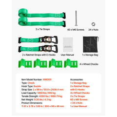 Wheel Chock Tie-Down Kit, Chock-Style Trailer Tie Down Strap, Car Tie Down Kit with Buckle, Break Strength 1986.73 kg & Working Load 662 kg Motorcycle Tie-Down System for ATVs, UTVs & Trailers
