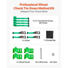 Wheel Chock Tie-Down Kit, Chock-Style Trailer Tie Down Strap, Car Tie Down Kit with Buckle, Break Strength 1986.73 kg & Working Load 662 kg Motorcycle Tie-Down System E-Hooks for ATVs, UTVs