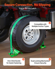 Wheel Chock Tie-Down Kit, Chock-Style Trailer Tie Down Strap, Car Tie Down Kit with Buckle, Break Strength 1986.73 kg & Working Load 662 kg Motorcycle Tie-Down System E-Hooks for ATVs, UTVs