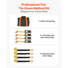 Wheel Chock Tie-Down Kit, Tire-Style Motorcycle Tie-Down System, Car Tie Down Kit with Flat Hook, Break Strength 4540 kg & Working Load 1512 kg Trailer Tie Down Strap for ATVs, SUVs, Trailers