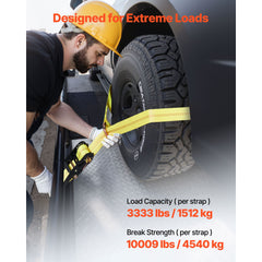 Wheel Chock Tie-Down Kit, Tire-Style Motorcycle Tie-Down System, Car Tie Down Kit with Flat Hook, Break Strength 4540 kg & Working Load 1512 kg Trailer Tie Down Strap for ATVs, SUVs, Trailers