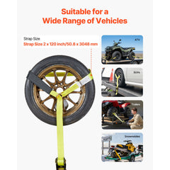Wheel Chock Tie-Down Kit, Tire-Style Motorcycle Tie-Down System, Car Tie Down Kit with Flat Hook, Break Strength 4540 kg & Working Load 1512 kg Trailer Tie Down Strap for ATVs, SUVs, Trailers