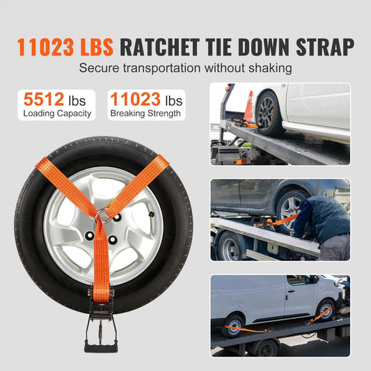 Ratchet Tie Down Straps Kit, 5.08" x 304.8" Tire Straps, 2500kgs Working Load, 11023 LBS Breaking Strength, Car Tie Down Straps with Snap Hooks for Passenger Car, Truck, Trailer, 4-Pack