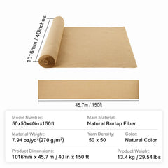 Burlap Fabric Roll Burlap Tree Wrap 1016 mm x 45.7 m for Crafts & Plants