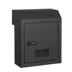 Through The Door Key Drop Box, Heavy Duty Steel Through the Door Mailbox with 12" Combination Lock, Mail Drop Box, Black