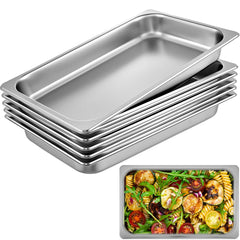 Hotel Pans Full Size 2.5 Inch Deep, Steam Table Pan 6 Pack , 22 Gauge/0.8mm Thick Stainless Steel Hotel Pan Anti Jam Steam Table Pan