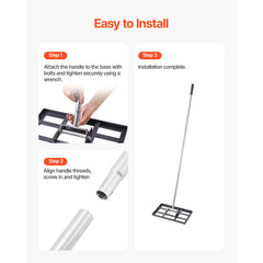 254 x 430 mm Lawn Leveling Rake 1980 mm Adjustable Handle for Yard Golf Court