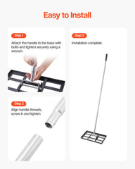 254 x 430 mm Lawn Leveling Rake 1980 mm Adjustable Handle for Yard Golf Court