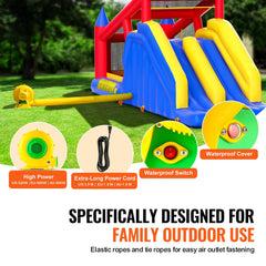 Inflatable Bounce House, Outdoor High Quality Playhouse Trampoline, Jumping Bouncer with Blower, Slide, and Storage Bag, Family Backyard Bouncy Castle, for Kid Ages 3_8 Years, 4.6x2.6x2.3m