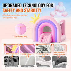 Inflatable Bounce House, Indoor Outdoor Playhouse Trampoline, Kid Jumping Bouncer with Blower, Slide, Storage Bag, Family Backyard Bouncy Castle, for Girls Boys Ages 3_8 Years, 2.8x2.3x2.3m