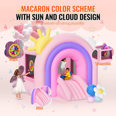 Inflatable Bounce House, Indoor Outdoor Playhouse Trampoline, Kid Jumping Bouncer with Blower, Slide, Storage Bag, Family Backyard Bouncy Castle, for Girls Boys Ages 3_8 Years, 2.8x2.3x2.3m