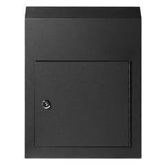 Through The Door Key Drop Box, Heavy Duty Steel Through the Door Mailbox with 1.8" 12" Key Lock, 12x6x16" Mail Drop Box, Black