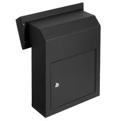 Through The Door Key Drop Box, Heavy Duty Steel Through the Door Mailbox with 1.8" 12" Key Lock, 12x6x16" Mail Drop Box, Black