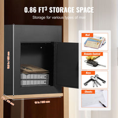 Through The Wall Drop Box, Heavy Duty Steel Through the Wall Mailbox with 2.8-7.9" 13" Combination Lock, 13x7x17" Mail Drop Box, Black