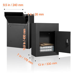 Through The Wall Drop Box, Heavy Duty Steel Through the Wall Mailbox with 2.8-7.9" 13" Combination Lock, 13x7x17" Mail Drop Box, Black