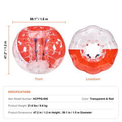Inflatable Bumper Ball 1-Pack, 5FT/1.5M Body Sumo Zorb Balls for Teen & Adult, 0.8mm Thick PVC Human Hamster Bubble Balls for Outdoor Team Gaming Play, Bumper Bopper Toys for Garden, Yard, Park