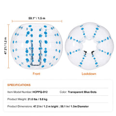 Inflatable Bumper Ball 1-Pack, 5FT/1.5M Body Sumo Zorb Balls for Teen & Adult, 0.8mm Thick PVC Human Hamster Bubble Balls for Outdoor Team Gaming Play, Bumper Bopper Toys for Garden, Yard, Park