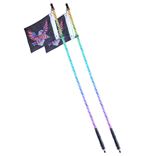 2 PCS 5 FT Whip Light, APP & RF Remote Control Led Whip Light, Waterproof Spiral RGB Chasing Lighted Whips with 4 Flags, for UTVs, ATVs, Motorcycles, RZR, Can-am, Trucks, Off-road, Go-karts
