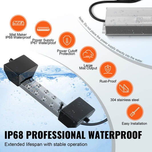10 Head Ultrasonic Mist Maker 7000mL/H Ultrasonic Fogger IP67 Waterproof