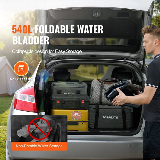 Portable Water Storage Bladder 540L PVC Collapsible Water Tank Black