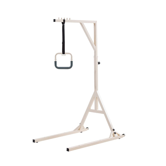 Trapeze Bar for Bed Mobility, Height-Adjustable Bed Trapeze with 2 Casters, 350LBS Weight Capacity Heavy Duty Pull Up Assist Bar with Floor Stand for Elderly, Disabled, Bedridden Patients