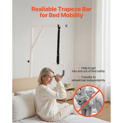 Trapeze Bar for Bed Mobility, Height-Adjustable Bed Trapeze with 2 Casters, 350LBS Weight Capacity Heavy Duty Pull Up Assist Bar with Floor Stand for Elderly, Disabled, Bedridden Patients