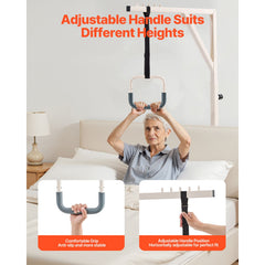 Trapeze Bar for Bed Mobility, Height-Adjustable Bed Trapeze with 2 Casters, 350LBS Weight Capacity Heavy Duty Pull Up Assist Bar with Floor Stand for Elderly, Disabled, Bedridden Patients