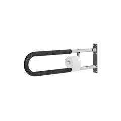Toilet Safety Rail, 76.5 cm U-Shaped Handicap Grab Bar, Foldable Senior Safety Pole, Flip Up Toilet Grab Bars with Anti-Slip Handle, 136 kg Load Capacity Security Handrail with Paper Holder
