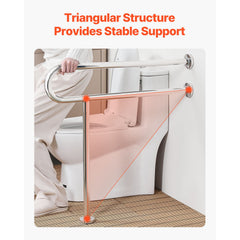 Toilet Safety Rail, 80 cm U-Shaped Handicap Grab Bar, 304 Stainless Steel Senior Safety Pole, Toilet Grab Bars with Anti-Slip Handle, 136 kg Load Capacity Security Handrail with Support Leg