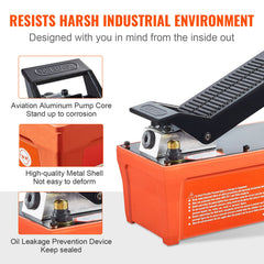 Air Hydraulic Pump, 10,000 PSI 1/2 Gal Reservoir, NPT 3/8" Oil Outlet, NPT 1/4" Inlet, 6.6 ft Pipe, Foot Actuated Hydraulic Pump Air Treadle for Auto Body Frame Machines and Pulling Post, Orange