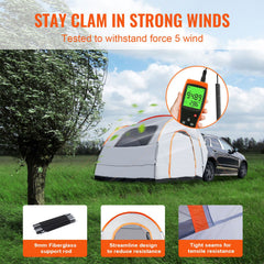 SUV Camping Tent, 8'-8' SUV Tent Attachment for Camping with Rain Layer and Carry Bag, PU2000mm Double Layer Truck Tent, Accommodate 6-8 Person, Rear Tent for Van Hatch Tailgate