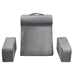 Reading Pillow, Backrest Support Pillow with Arm and 3 Pockets, Large Size Bed Pillow with Removable Headrest & 25D Sponge, Handle for Easy Carrying, for Reading, Gaming, Resting, Working, Grey