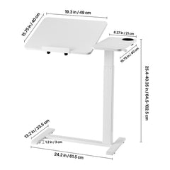 Overbed Table, Mobile Bed Side Table with Flip Desktop and 4 Hidden Wheels, Height & Angle Adjustable Rolling Laptop Desk with Cup Holder, Portable Over Bed Desk for Home, Office, Study, White