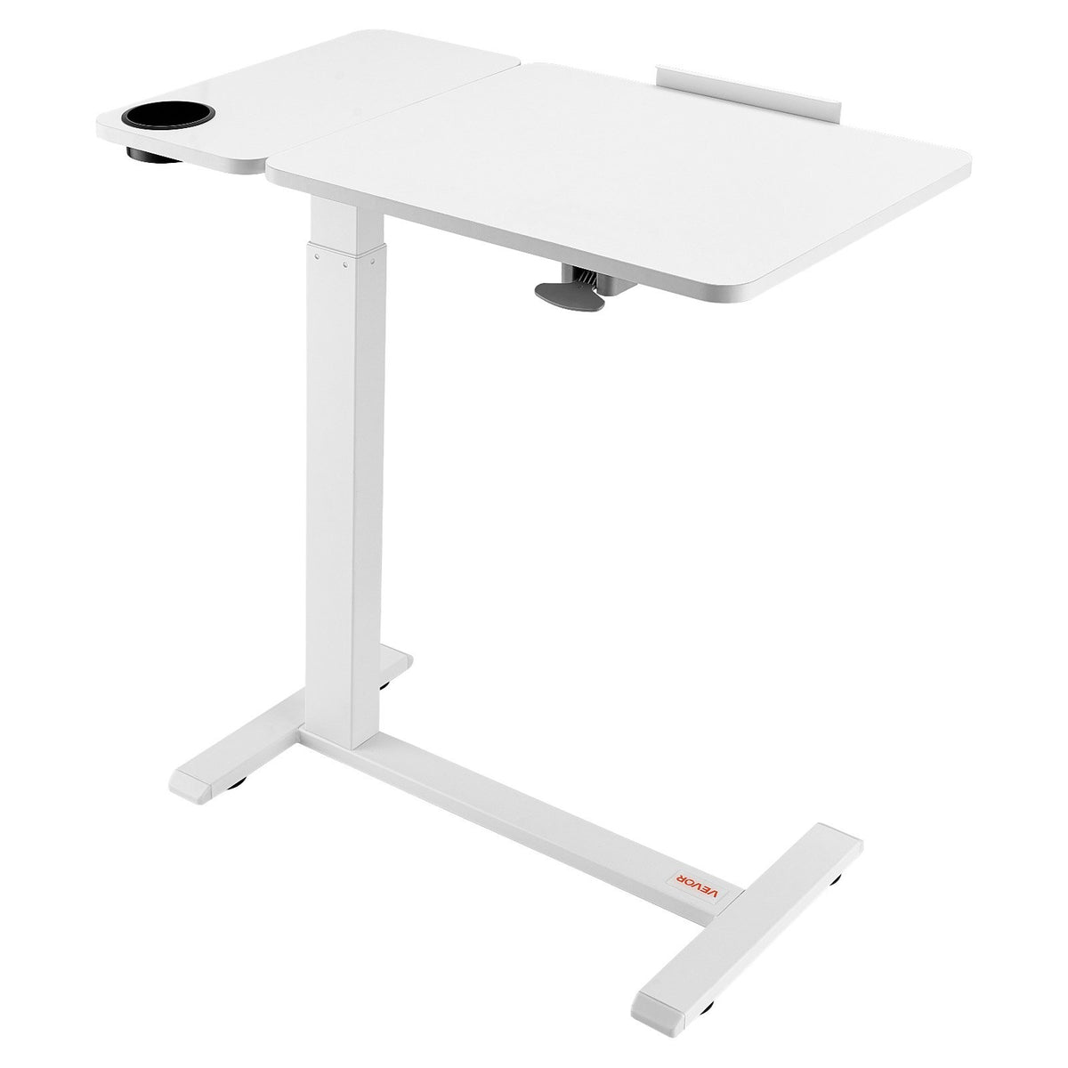 Overbed Table, Mobile Bed Side Table with Flip Desktop and 4 Hidden Wheels, Height & Angle Adjustable Rolling Laptop Desk with Cup Holder, Portable Over Bed Desk for Home, Office, Study, White