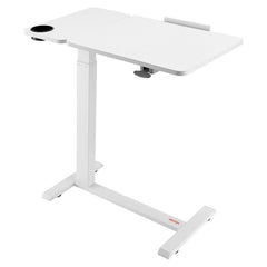 Overbed Table, Mobile Bed Side Table with Flip Desktop and 4 Hidden Wheels, Height & Angle Adjustable Rolling Laptop Desk with Cup Holder, Portable Over Bed Desk for Home, Office, Study, White