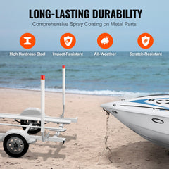 Boat Trailer Guide, 1.57M with LED Light Trailer Guide Poles, 2PCS Rustproof Galvanized Steel Trailer Guide ons, Trailer Guides with PVC Pipes, for Ski Boat, Fishing Boat or Sailboat Trailer