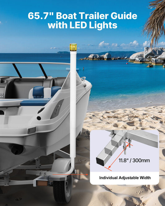 Boat Trailer Guide, 1670mm with LED Light Trailer Guide Poles, 2PCS High-Hardness Steel Guide-Ons, Wide Adjustable Trailers Guides with PVC Pipes, for Ski Boat, Fishing Boat, Sailboat Trailers