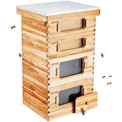 Bee Hive 40 Frame Bee Hives Starter Kit, Beeswax Coated Cedar Wood, 2 Deep + 2 Medium Bee Boxes Langstroth Beehive Kit, Transparent Acrylic Windows with Foundations for Beginners Pro Beekeepers