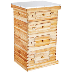 Bee Hive 40 Frame Bee Hives Starter Kit, Beeswax Coated Cedar Wood, 2 Deep + 2 Medium Bee Boxes Langstroth Beehive Kit, Transparent Acrylic Windows with Foundations for Beginners Pro Beekeepers