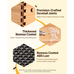 Bee Hive 30 Frame Bee Hives Starter Kit, Beeswax Coated Fir Wood, 2 Deep + 1 Medium Bee Boxes Langstroth Beehive Kit, Transparent Acrylic Windows with Foundations for Beginners Pro Beekeepers