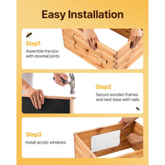 Bee Hive 30 Frame Bee Hives Starter Kit, Beeswax Coated Fir Wood, 2 Deep + 1 Medium Bee Boxes Langstroth Beehive Kit, Transparent Acrylic Windows with Foundations for Beginners Pro Beekeepers