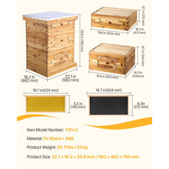 Bee Hive 30 Frame Bee Hives Starter Kit, Beeswax Coated Fir Wood, 2 Deep + 1 Medium Bee Boxes Langstroth Beehive Kit, Transparent Acrylic Windows with Foundations for Beginners Pro Beekeepers