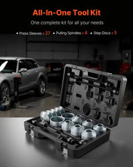 Pull and Press Sleeve Kit, 36 PCS, Steel Bush Removal Insertion Sleeve Tools with Carrying Case, Compatible with LCV and HGV Engines, for Removing and Installing Bushings, Bearings, and Seals