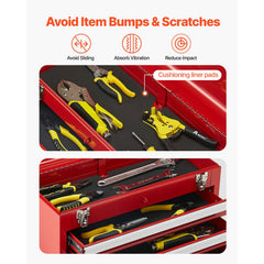 Tool Box 520 mm Portable Metal Tool Box 3 Drawers Tool Organizer Red